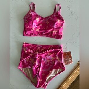 Kortni Jeane pink floral two piece swim.